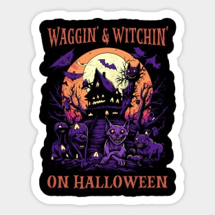 Waggin' & Witchin' Dog on Halloween Sticker